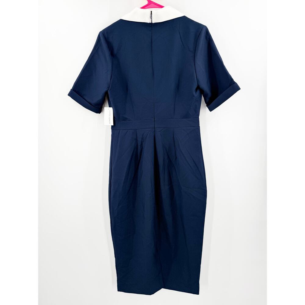 ALEXIA ADMOR Dress SZ 6 NWT Retro Collared Navy White Sheath Knee Length Modest - Picture 3 of 15